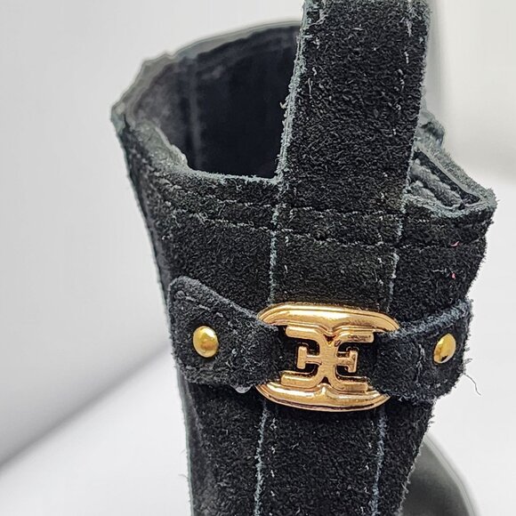 Sam Edelman Size 8.5 Bronson Black Suede Chelsea Boots Stacked Block Heel - Picture 8 of 10
